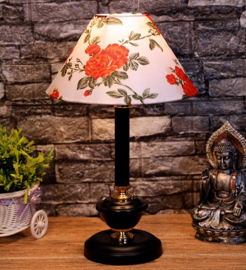 Orange & White Shade Table Lamp With Metal Base By Foziq