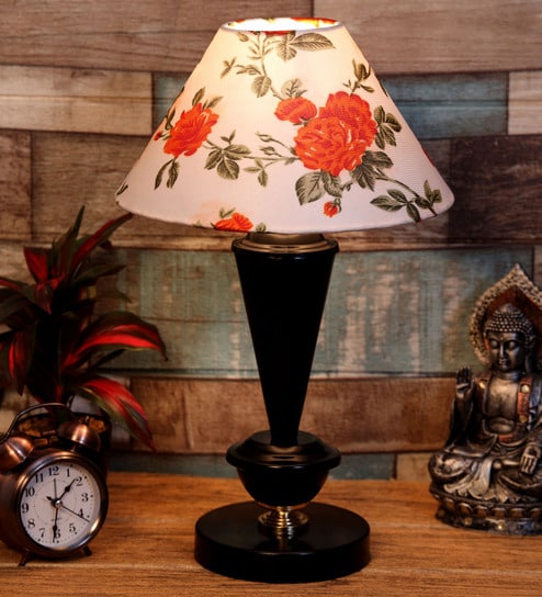 Orange & White Shade Table Lamp With Metal Base By Foziq