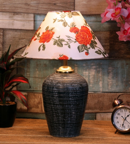 Orange & White Shade Table Lamp With Terracotta Base By Foziq