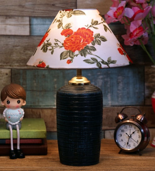 Orange & White Shade Table Lamp With Terracotta Base By Foziq