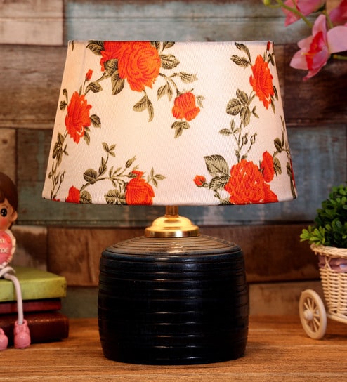 Orange & White Shade Table Lamp With Terracotta Base By Foziq