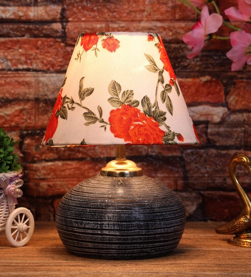 Orange & White Shade Table Lamp With Terracotta Base By Foziq