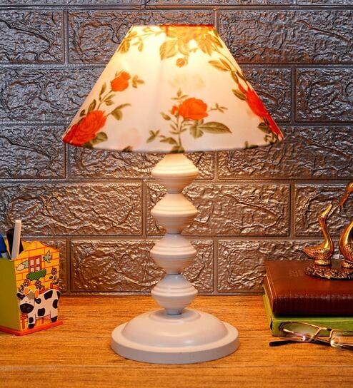 Orange & White Shade Table Lamp With Metal Base By Foziq
