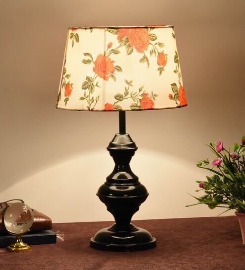 Orange & White Shade Table Lamp With Metal Base By Foziq