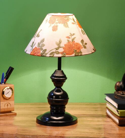 Orange & White Shade Table Lamp With Metal Base By Foziq
