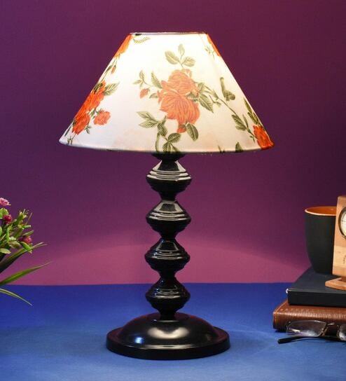 Orange & White Shade Table Lamp With Metal Base By Foziq