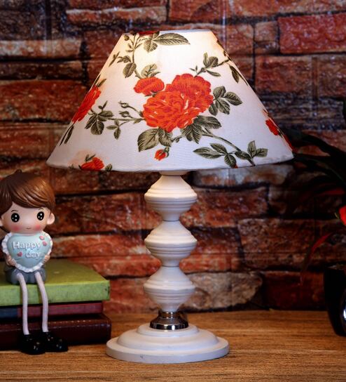 Orange & White Shade Table Lamp With Metal Base By Foziq