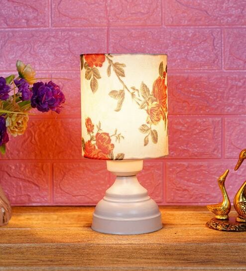 Orange & White Shade Table Lamp With Metal Base By Foziq