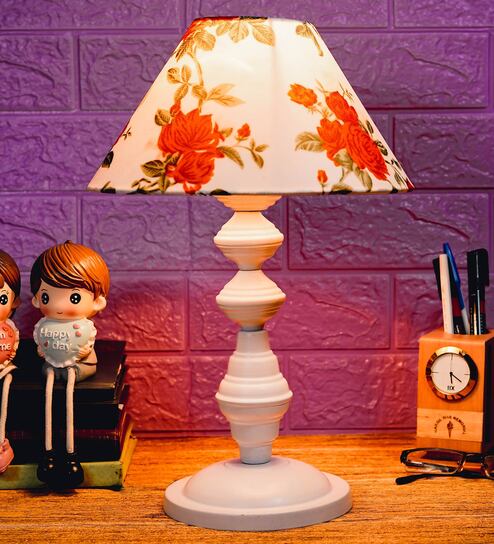 Orange & White Shade Table Lamp With Metal Base By Foziq