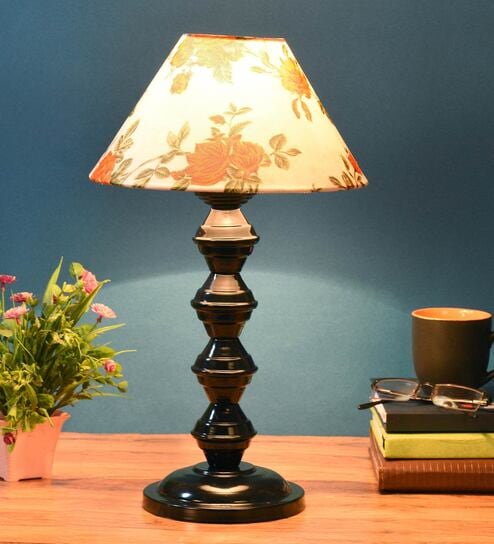 Orange & White Shade Table Lamp With Metal Base By Foziq