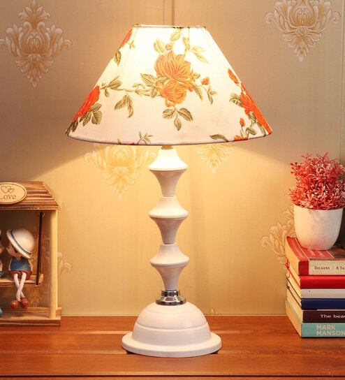 Orange & White Shade Table Lamp With Metal Base by Foziq