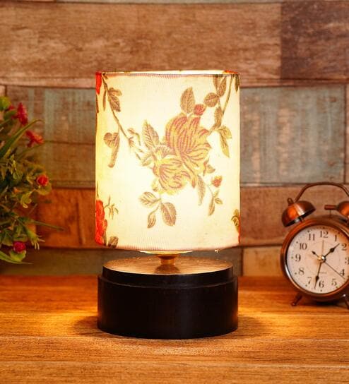 Orlando Orange & White Fabric Shade Night Lamp With Wood Base By BrightDaisy