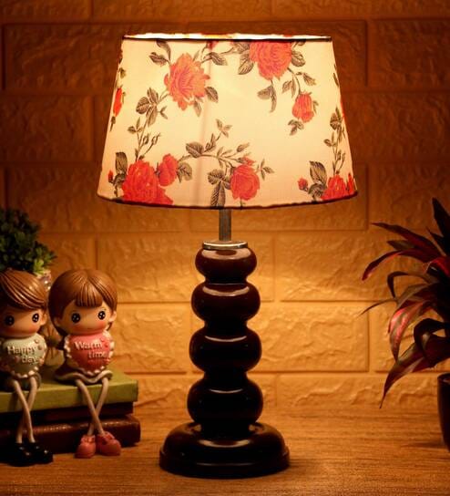 Henry Orange & White Fabric Shade Night Lamp With Wood Base By BrightDaisy