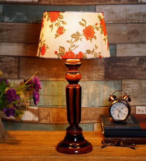 Ventus Orange & White Fabric Shade Night Lamp With Wood Base By BrightDaisy