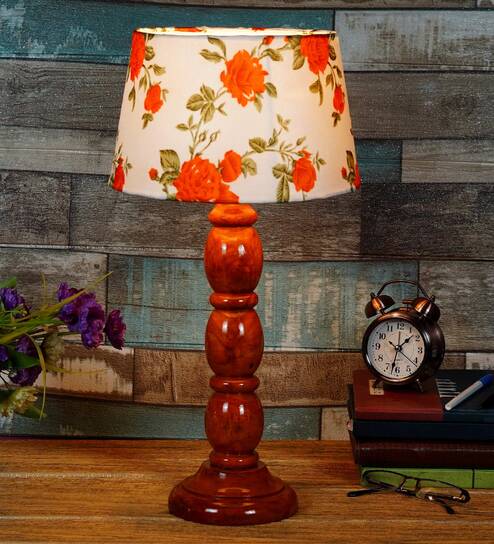 Arrow Orange & White Fabric Shade Night Lamp With Wood Base By BrightDaisy