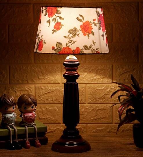 Mabel Orange & White Fabric Shade Night Lamp With Wood Base By BrightDaisy