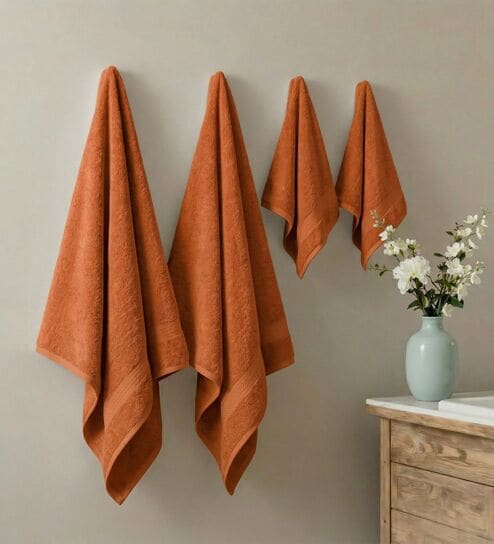 Orange 100% Cotton 380 Gsm Bath Towel 4 Pc