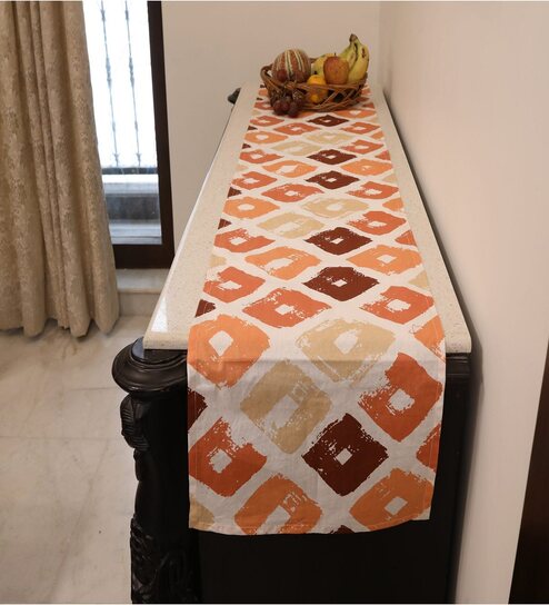 Square (72x13) Orange & Brown Cotton Table Runner