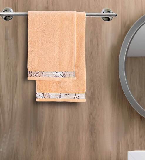 Orange Solid 550 GSM 100% Cotton Hand Towels (Set of 2) by Maspar