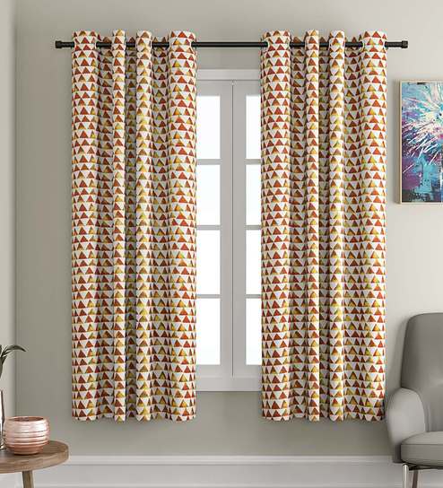 Buy Orange Blackout Cotton 5 Feet Eyelet Window Curtain By Soumya