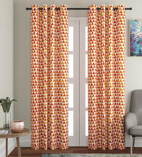 Buy Orange Blackout Cotton 7 Feet Eyelet Door Curtain By Soumya