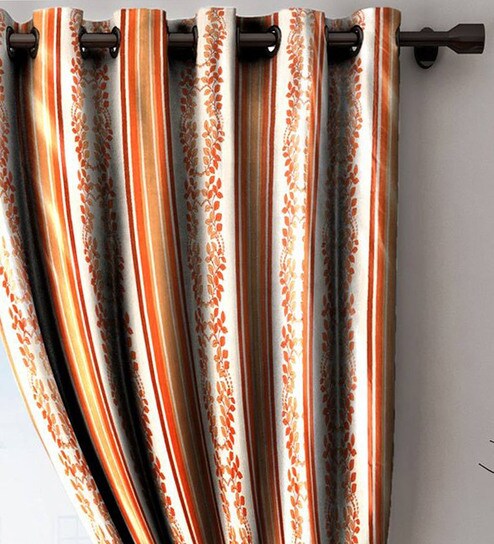 Buy Orange Blackout Polyester 7 Feet Eyelet Door Curtain By