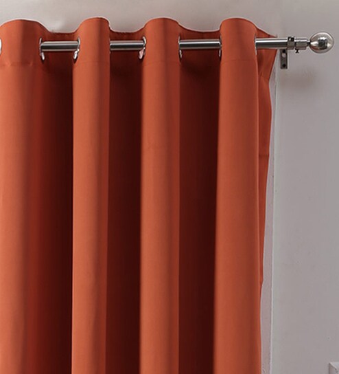Buy Orange Blackout Polyester 9 Feet Eyelet Long Door Curtains Set