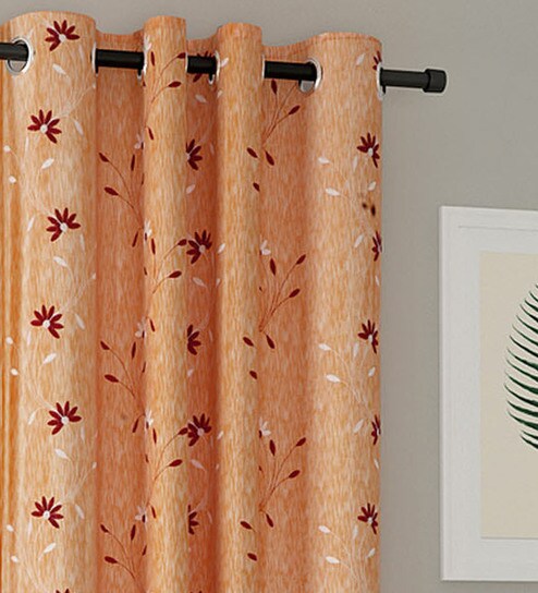 Buy Orange Blackout Polyester 9 Feet Eyelet Long Door Curtains Set