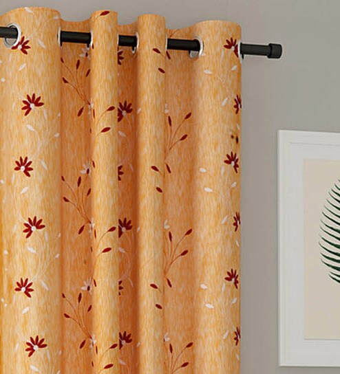 Buy Orange Blackout Polyester 9 Feet Eyelet Long Door Curtains Set