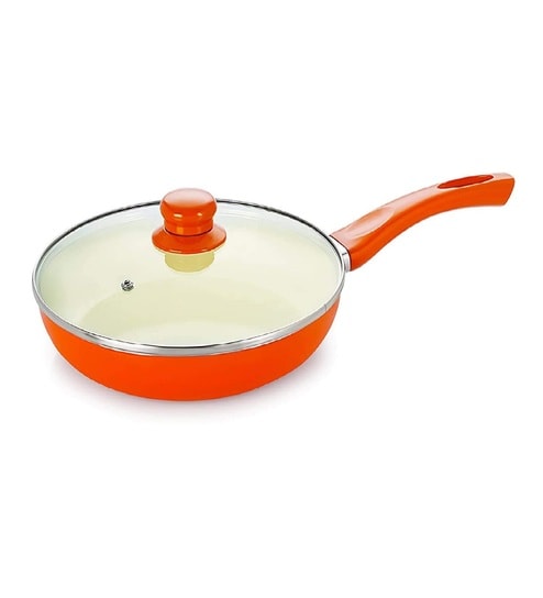 Orange Ceramic 1.5 litr Nonstick Aluminium Induction Frying Pan with Lid