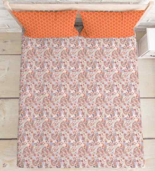 Orange Cotton 1 Double Queen Bedsheet with 2 Pillow Covers