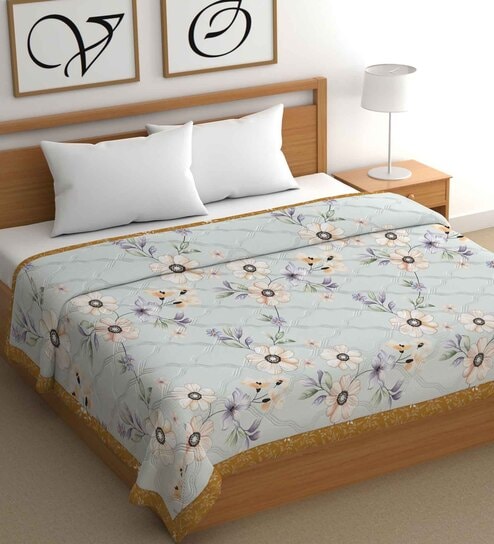Orange Cotton Floral 500 GSM Double Bed Comforter