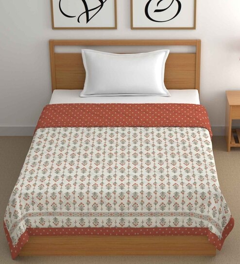 Orange Cotton Abstract 500 GSM Single Bed Comforter
