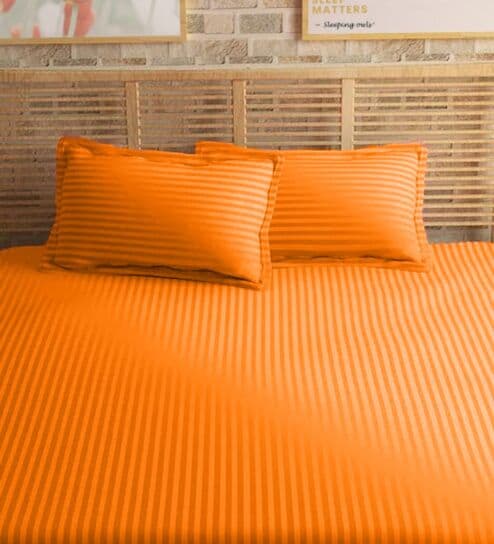 Orange Cotton 210TC Striped Set of 2 Pillow Covers