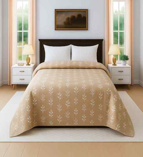 Orange Cotton Floral 300 GSM Double Bed Cotton Comforter