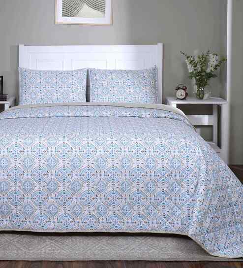 Orange Cotton Polyester Floral Print 110 GSM Double Bed Quilt