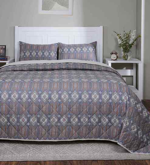 Orange Cotton Polyester Geometric Print 110 GSM Double Bed Quilt