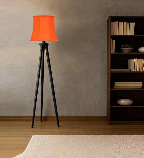 Orange Cotton Soft Back Table Lamp With Wooden Base