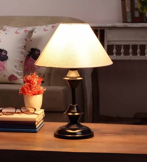 Silver Fabric Shade Table Lamp with Black Base by BrightDaisy