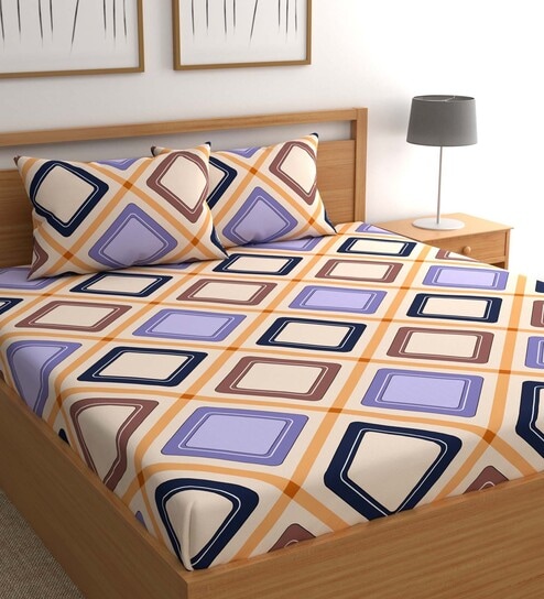 chhavi india Orange Geometric 210 TC Microfiber Queen Sized Bed Sheets with 2 Pillow Covers-picture-24