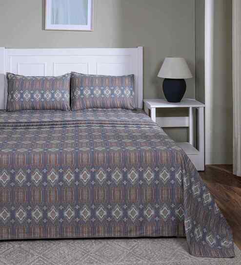 Orange Geometric Print 144 TC Cotton Single Bed Sheet with 1 Pillow Cover Sensory Bloom Collection