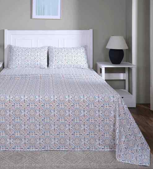Orange Geometric Print 144 TC Cotton Single Bed Sheet with 1 Pillow Cover Sensory Bloom Collection