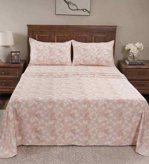 Orange Geometric Print 200 TC Cotton Single Bed Sheet with 1 Pillow Cover Eclectic Geo Collection