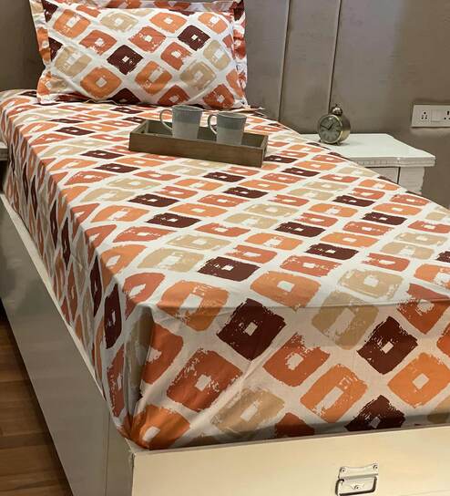 Multicolor Geometric 190 TC 100% Cotton Single Bed Sized Bed Sheets With 1 Pillow Cover by Bells & Whistles