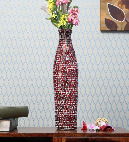 Buy Orange Mosaic Leafy Bottle Glass Vase By Home Online Floor