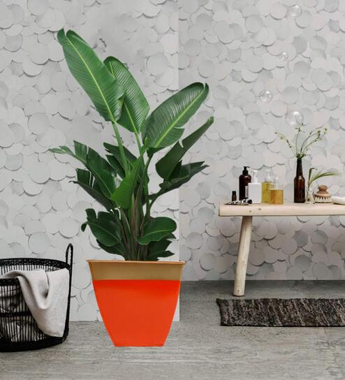 Midland (Set of 2) Orange Metal Floor Planter