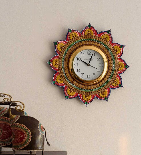 Buy Orange Paper Mache Analog Wall Clock By Ecraftindia Online