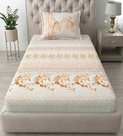 Orange Peel Spring Glory Cotton186 TC Single Bedsheet With 1 Pillow Cover