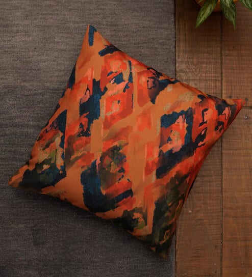 Orange Abstract Fabric 16 x 16 Inches Cushion Cover by Zeba