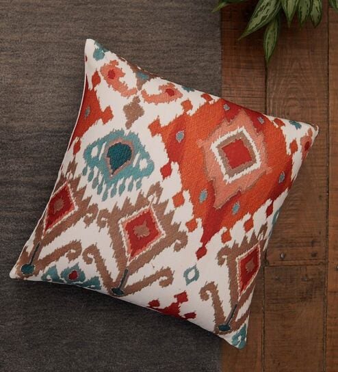 Orange Traditional Poly Canvas 16 x 16 Inches Cushion Cover